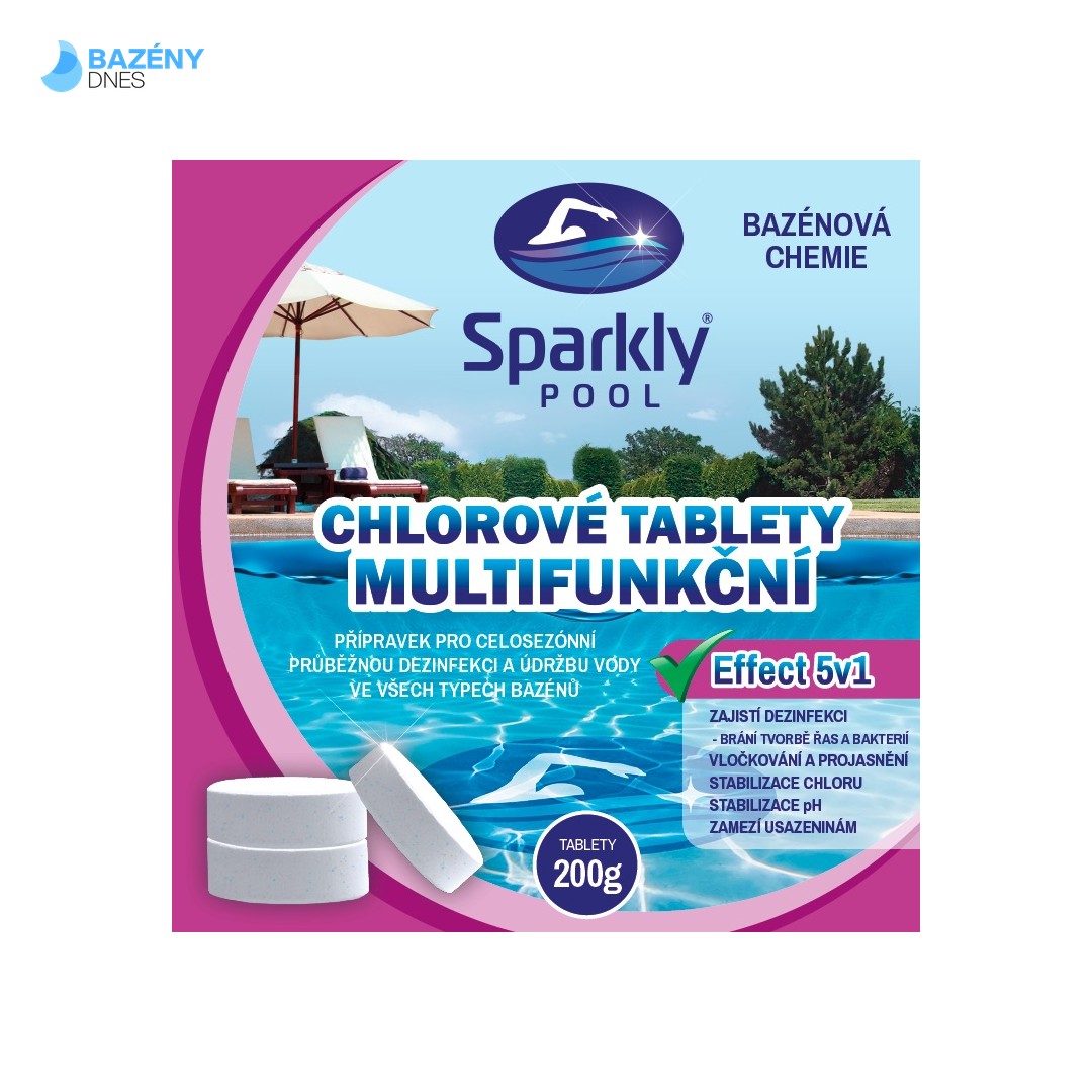 Sparkly POOL Chlorové tablety do bazénu 5v1 multifunkční 200g 2