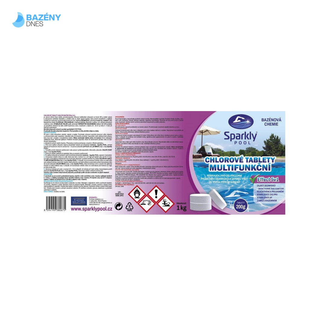 Sparkly POOL Chlorové tablety do bazénu 5v1 multifunkční 200g 3
