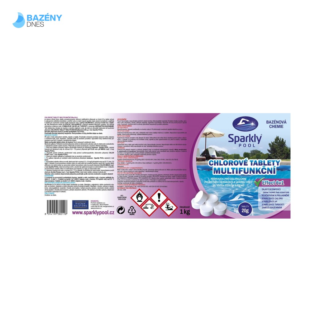 Sparkly POOL chlorové tablety do bazénu 5v1 multifunkční 20 g 1 kg 3