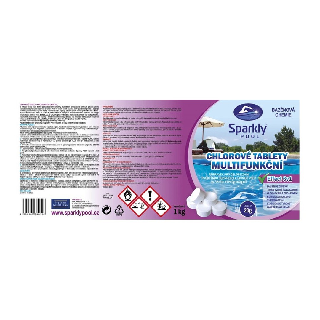 Sparkly POOL chlorové tablety do bazénu 5v1 multifunkční 20 g 1 kg 3