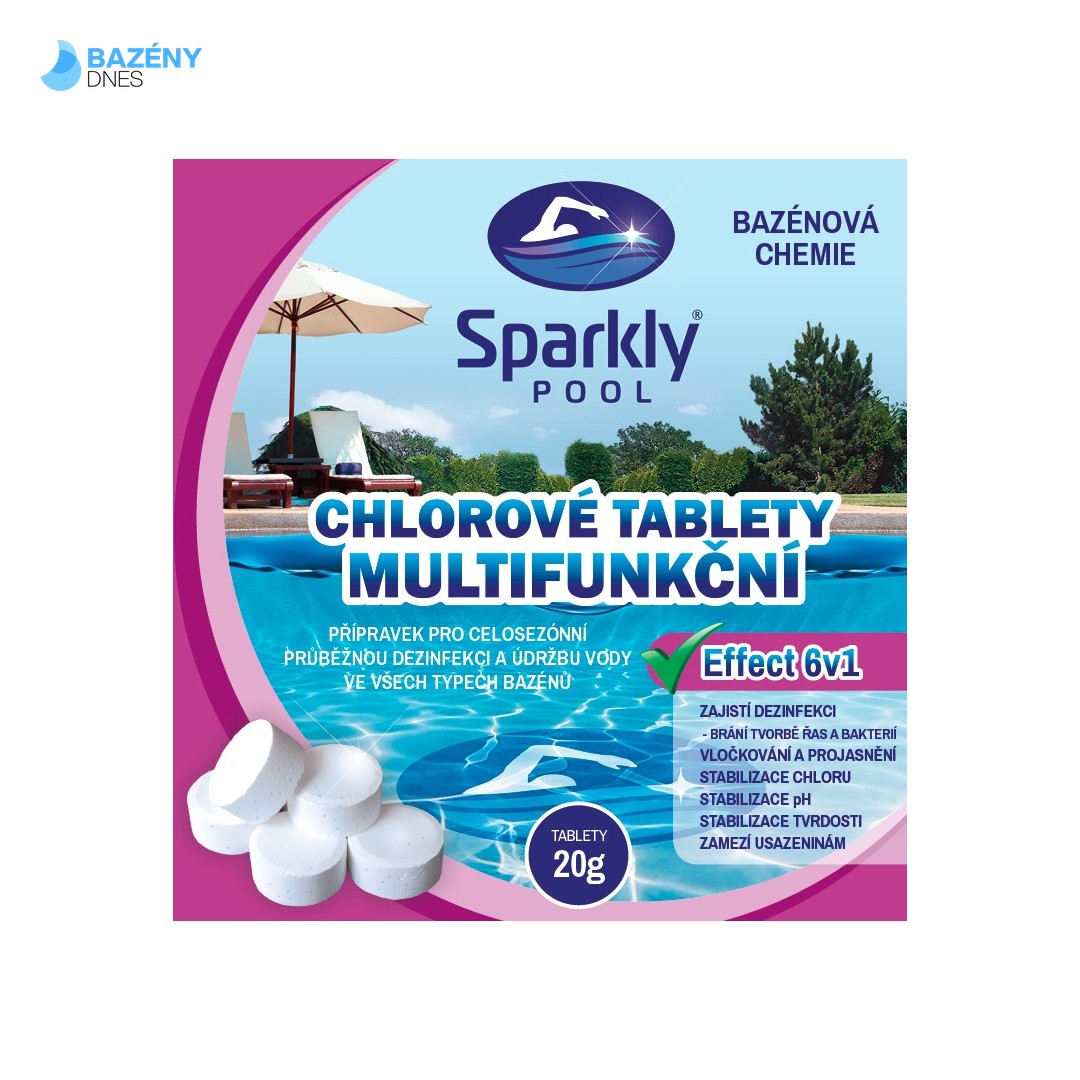 Sparkly POOL chlorové tablety do bazénu 6v1 multifunkční 20g 1 kg 2
