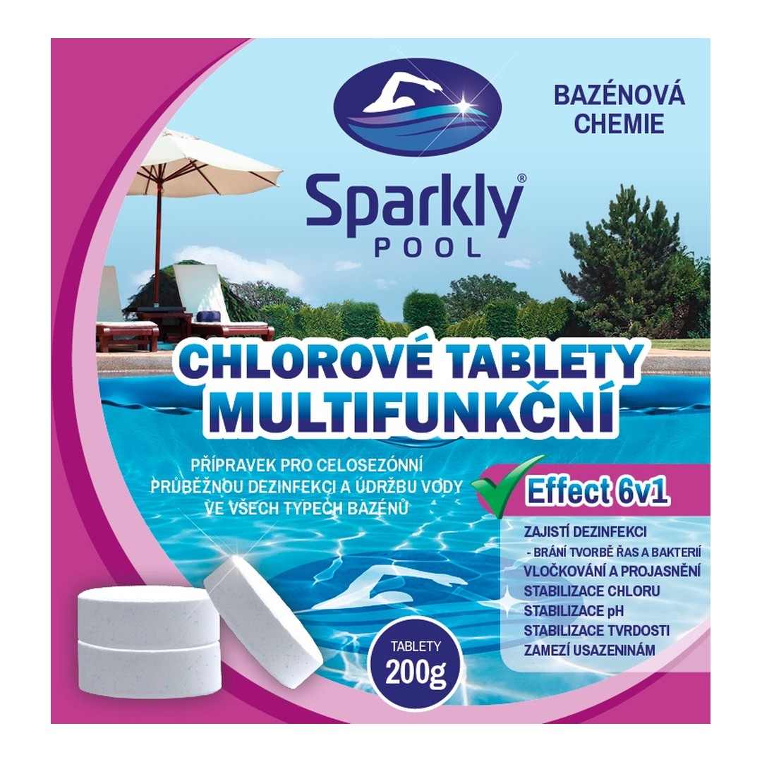 Sparkly POOL klórtabletta úszómedencéhez 6 az 1-ben multifunkcionális 200 g 1 kg 2