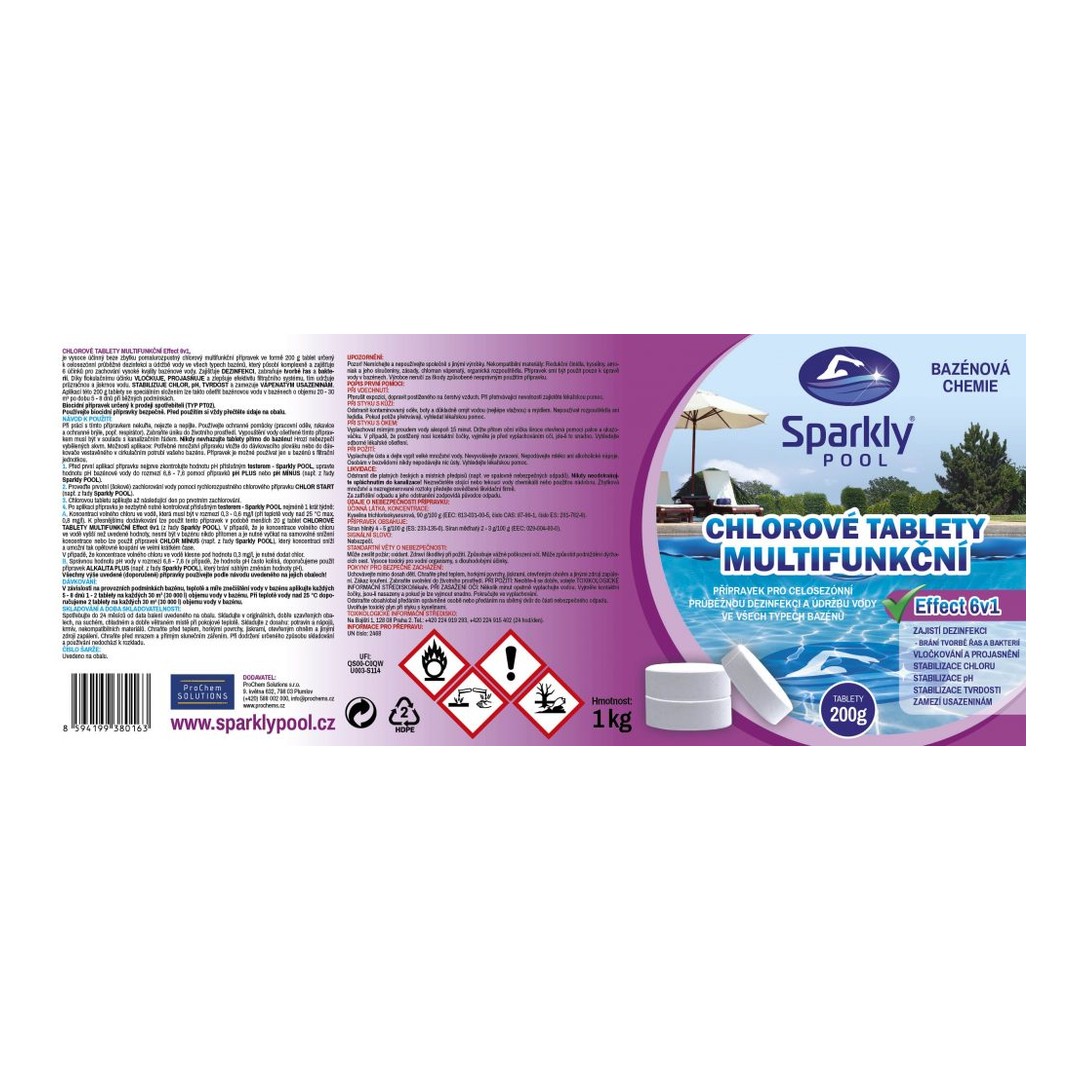 Sparkly POOL klórtabletta úszómedencéhez 6 az 1-ben multifunkcionális 200 g 1 kg 4