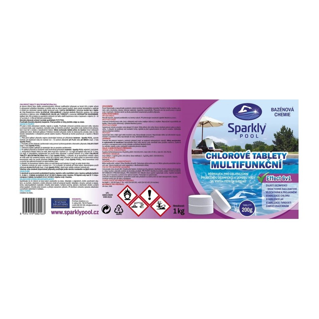 Sparkly POOL chlorové tablety do bazénu 6v1 multifunkční 200 g 1 Kg 4