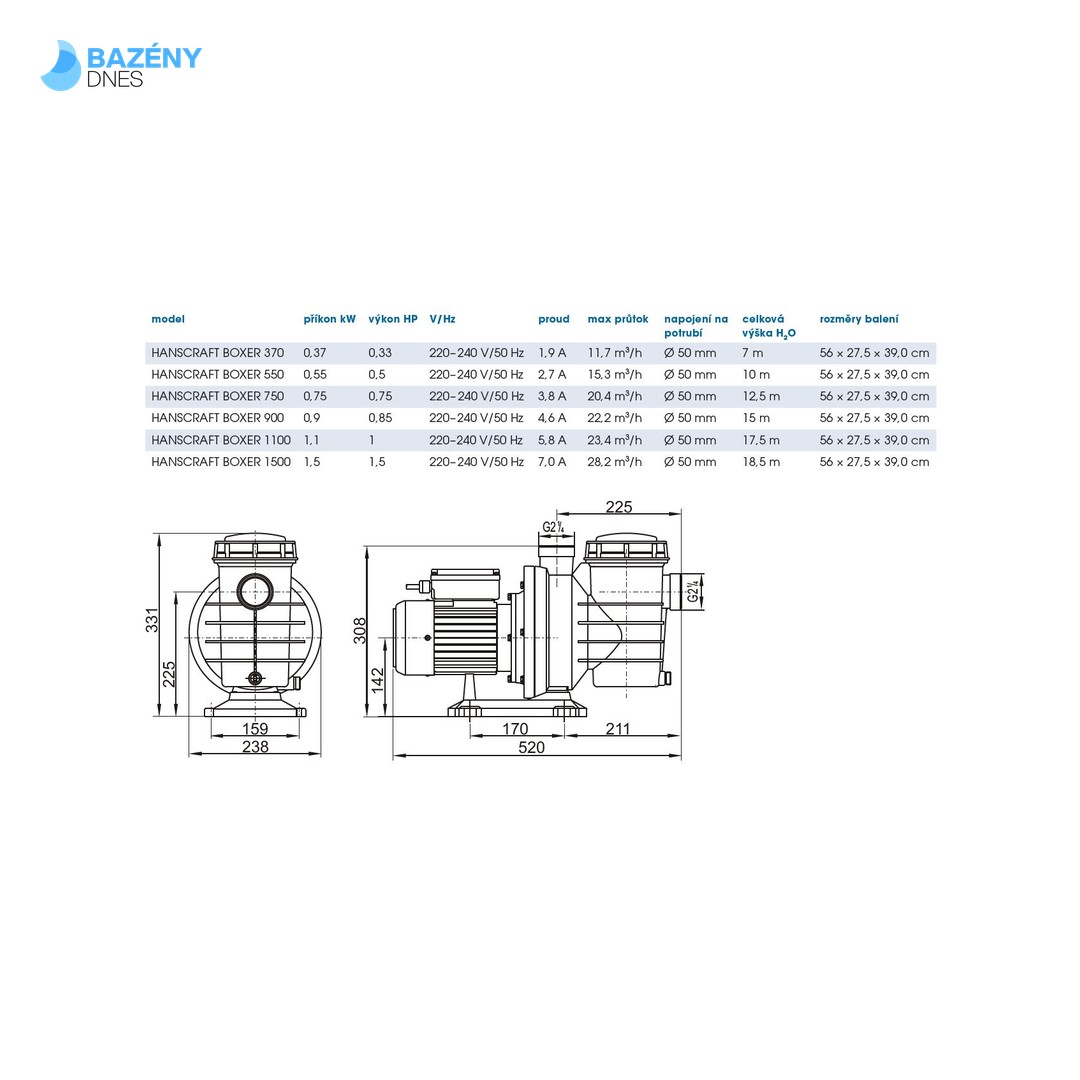 Filtrační čerpadlo HANSCRAFT BOXER 550 2