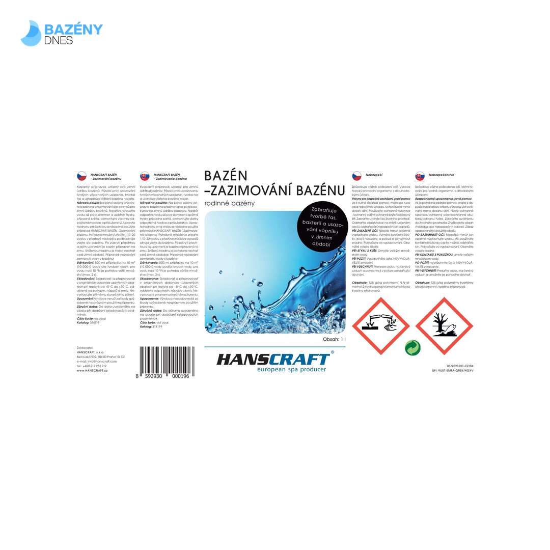 HANSCRAFT BAZÉN - ZAZIMOVÁNÍ BAZÉNU - 1 l 2