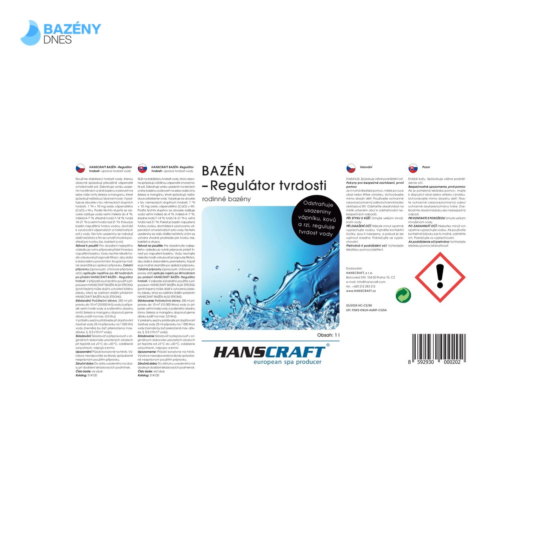 HANSCRAFT BAZÉN - Regulátor tvrdosti - 1 l 2