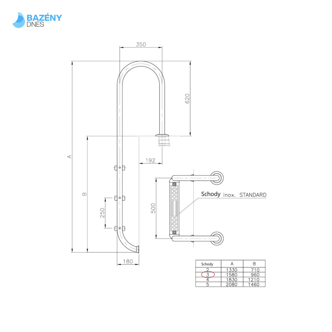 Bazénové schůdky CF (ÚZKÉ) pro zapuštěné bazény s hl. 100 - 120 cm 3