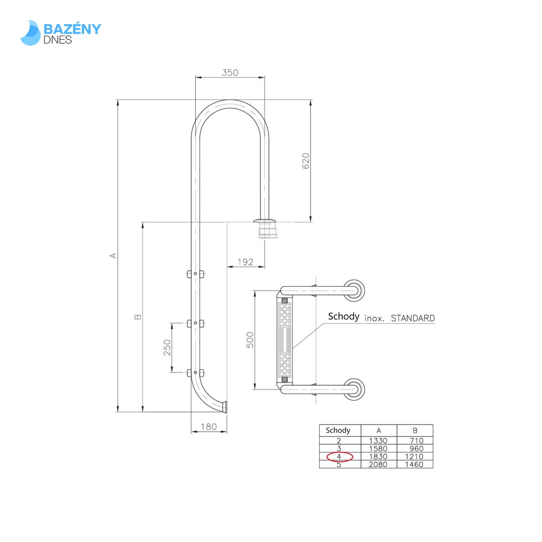 Bazénové schůdky CF (ÚZKÉ) pro zapuštěné bazény s hl. 150 cm 3