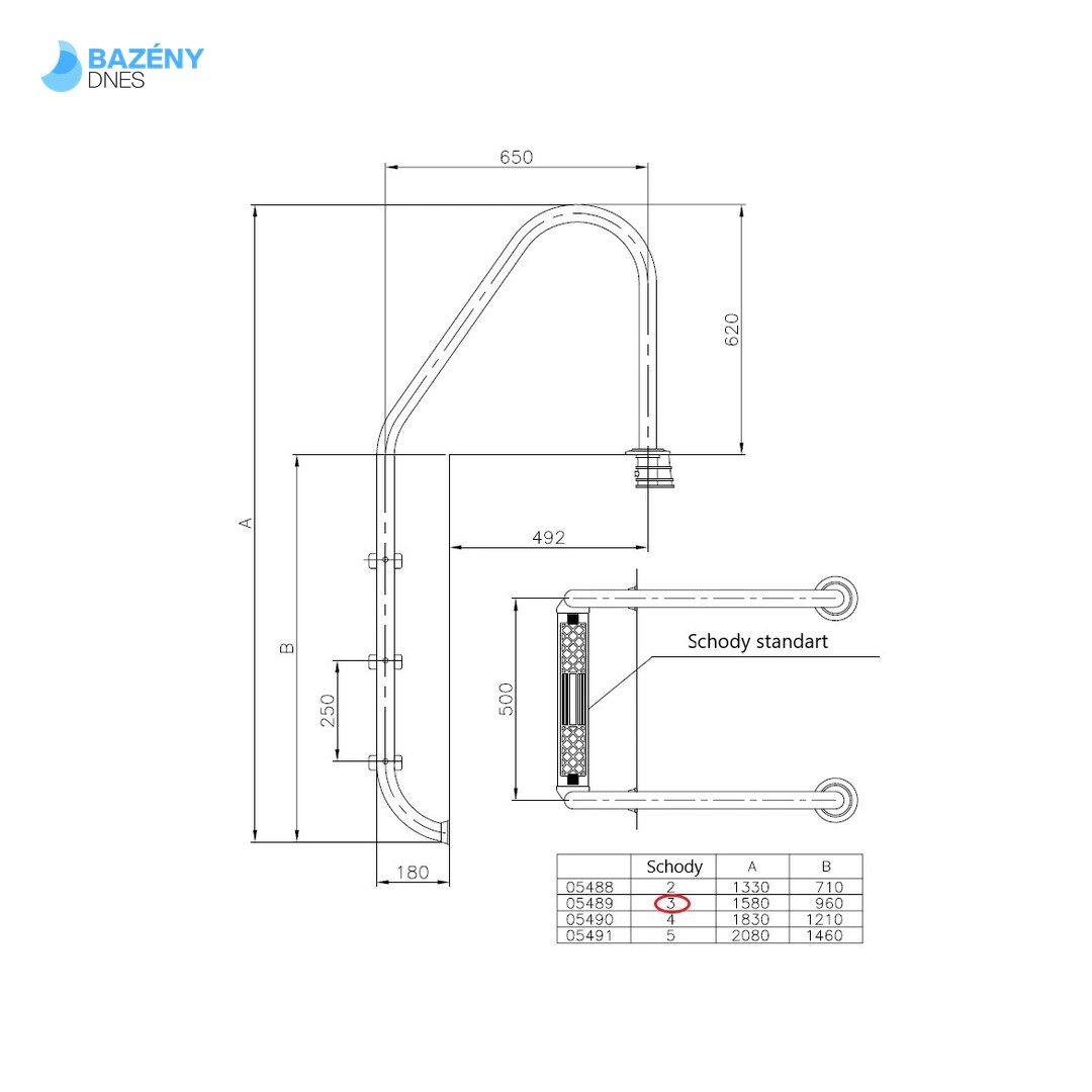 Bazénové schůdky CF (ŠIROKÉ)pro zapuštěné bazény s hl. 120 cm 4