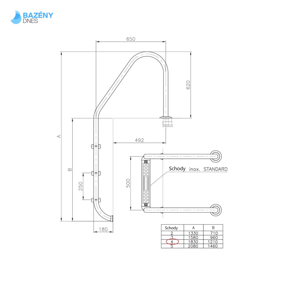Bazénové schůdky CF (ŠIROKÉ) pro zapuštěné bazény s hl. 150 cm 4