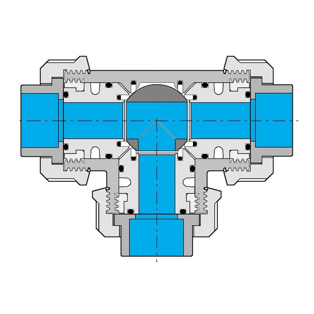 PVC Kulový třícestný ventil 20 mm T 5