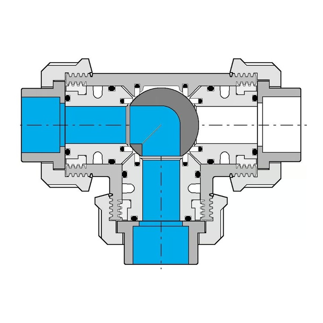 PVC Kulový třícestný ventil 20 mm L 2