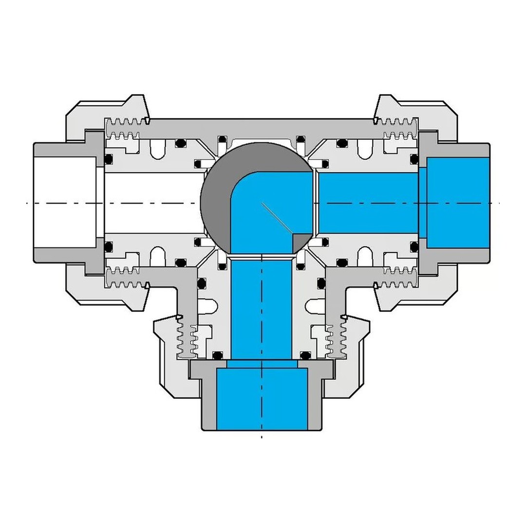 PVC Kulový třícestný ventil 20 mm L 3