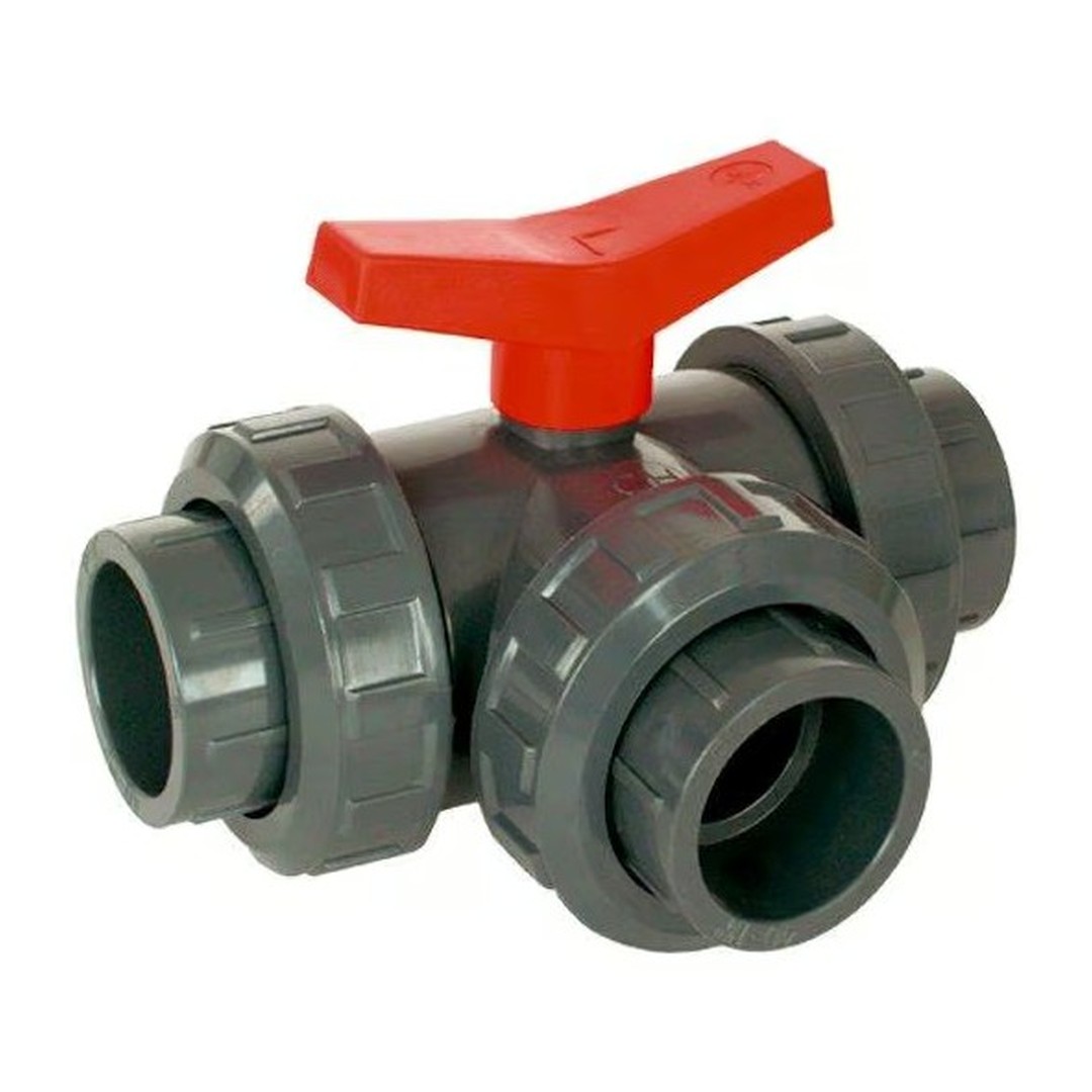 PVC Kulový třícestný ventil 40 mm L
