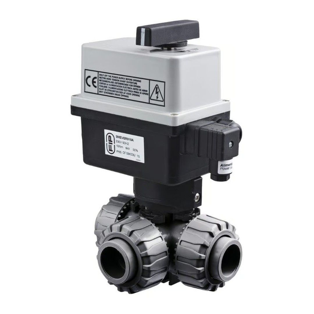 PVC Kulový el. třícestný ventil 50 mm FIP - T