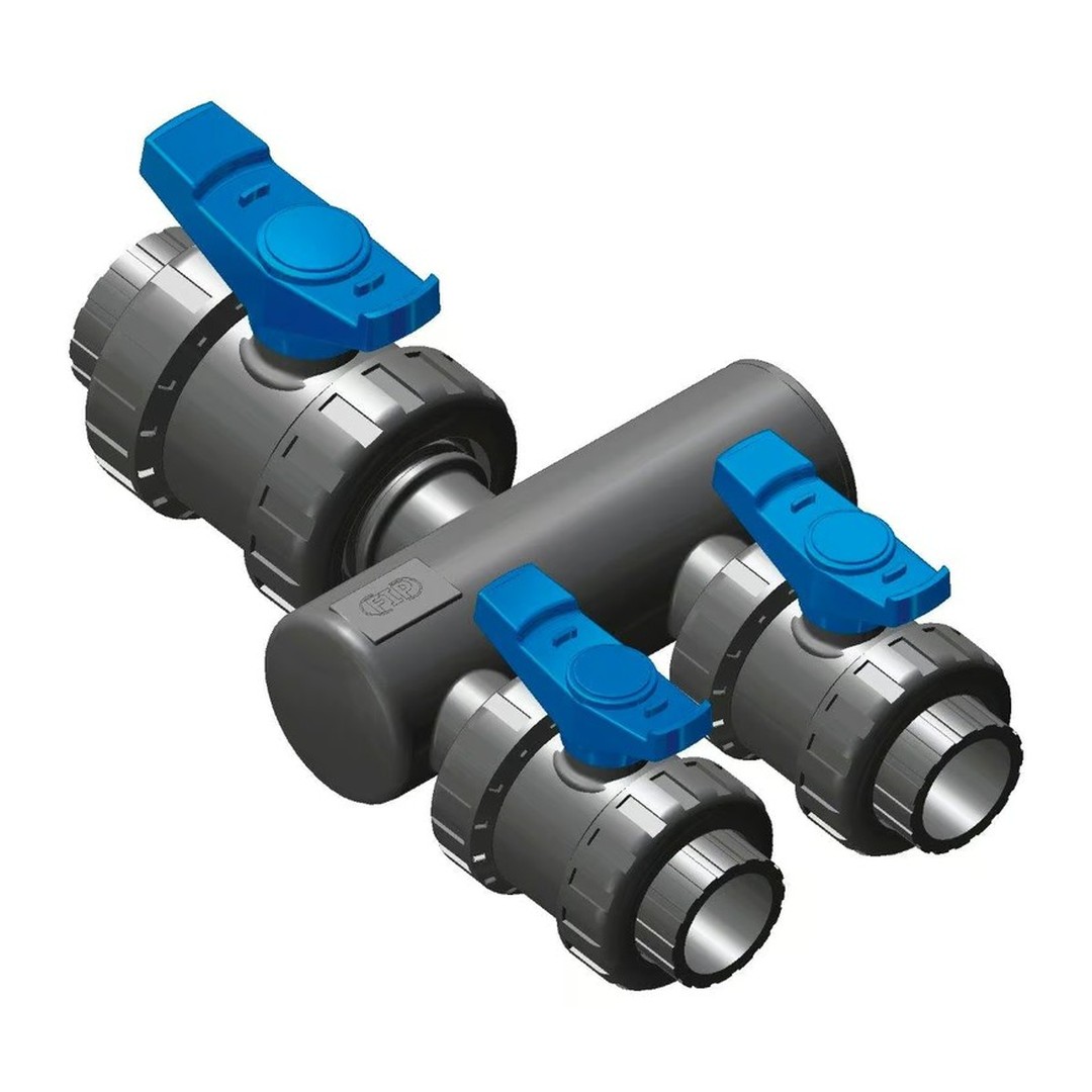 Sběrací potrubí – napojení 50mm lepením, 2x přímé napojení ventilu 50mm 3