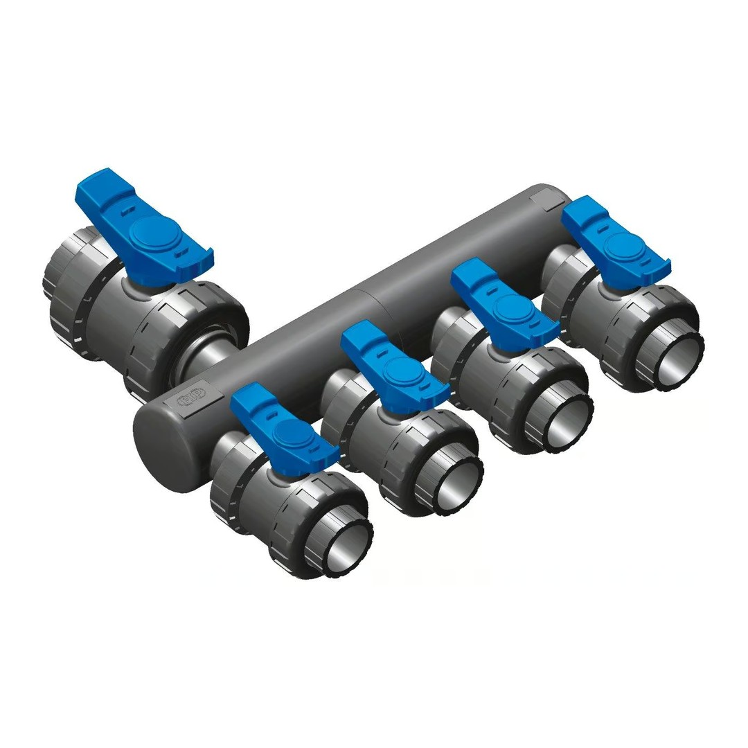 Sběrací potrubí – napojení 50mm lepením, 2x přímé napojení ventilu 50mm 4