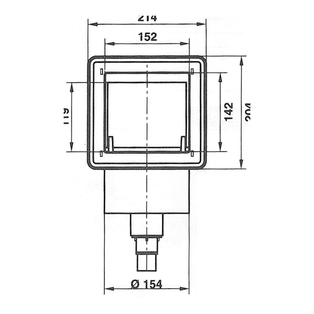 Skimmer VA 150 x 150 mm, s clonkou šroubů, pro fólie, připojení 1, 5“ 3
