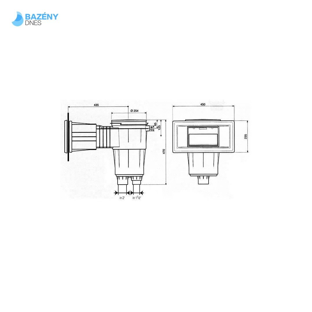 Skimmer 17, 5 l, pro fólie, s mosaznými zástřiky, široké hrdlo, RAL1015