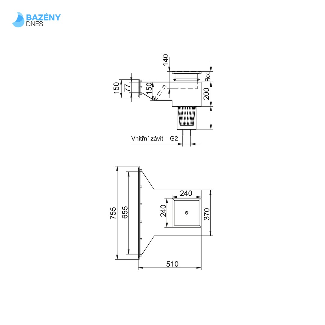 Nerezový skimmer pro fóliové bazény 2