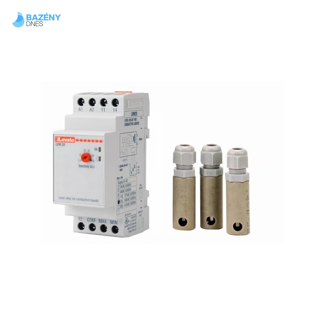 Elektronické automatické hlídání hladiny + 3x sonda (na DIN lištu)