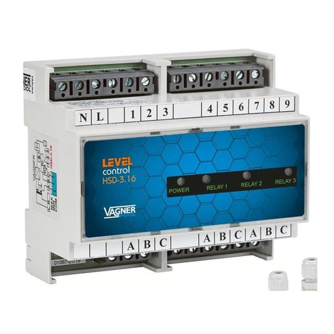 El. hlídání hladiny v akumulační jímce + 7x sonda (na DIN lištu)