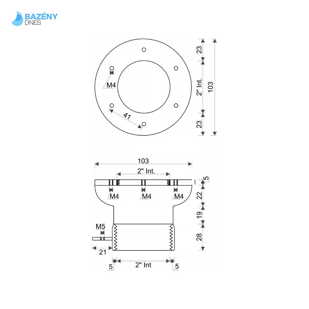 Průchod stěnou bazénu 2" - VAMILA nerez krátký - pro fólii 2