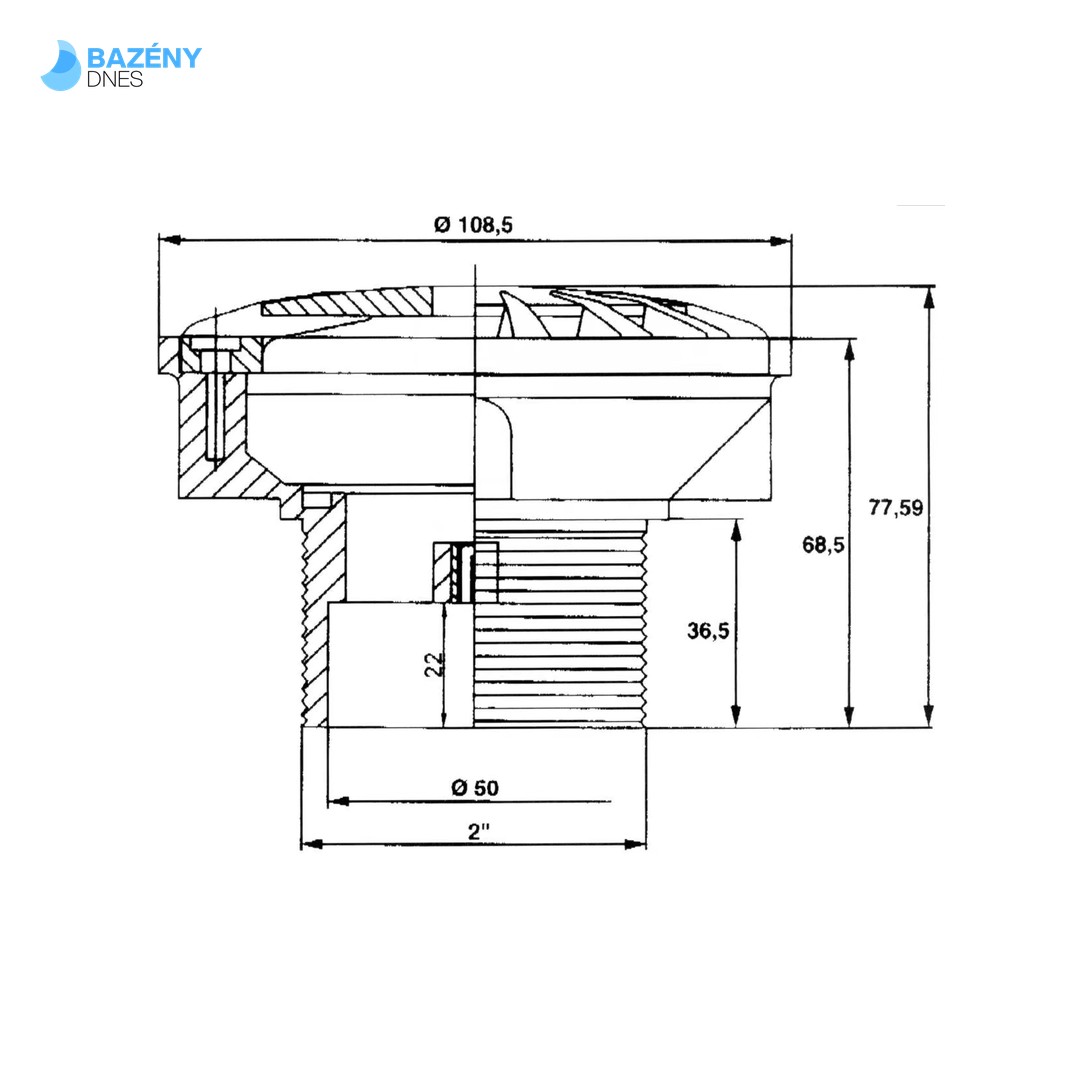 Podlahová tryska KRIPSOL - 14 m3/h, uzavíratelná 0 - - 100 %, pro beton