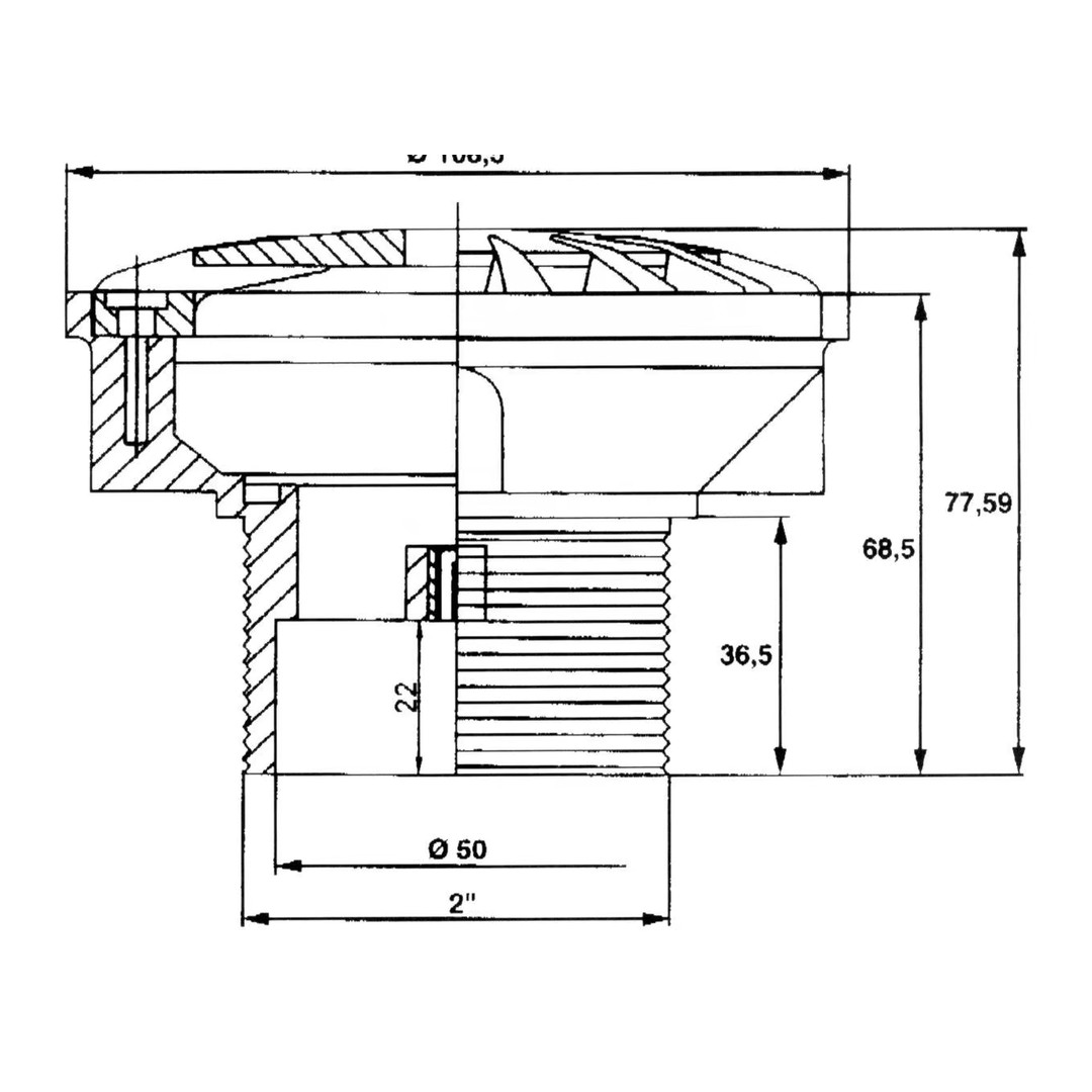Podlahová tryska KRIPSOL - 14 m3/h, uzavíratelná 0 - - 100 %, pro beton 3