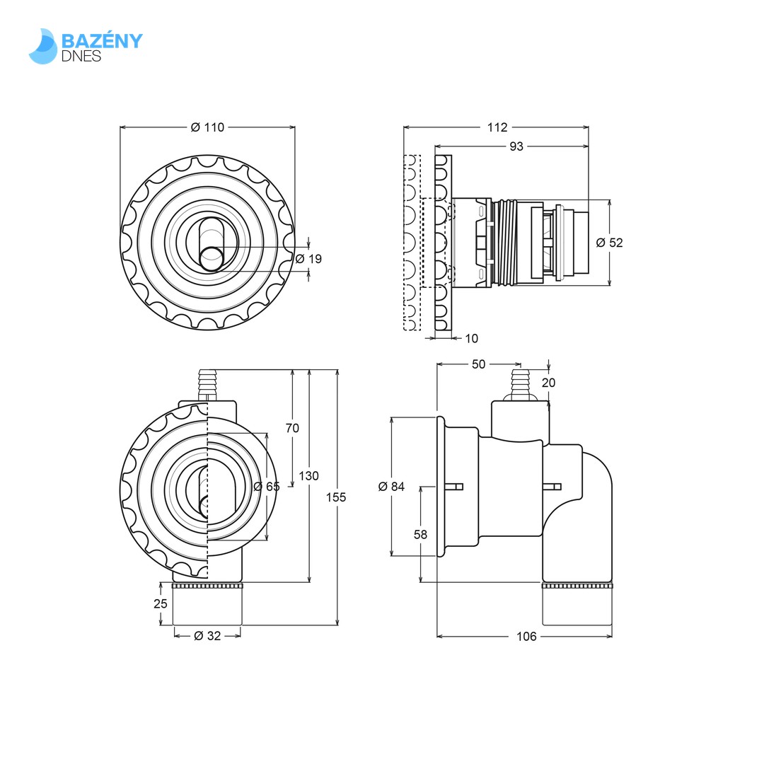 Hydromasážní rotační tryska - - pro předvyrobené bazény 4