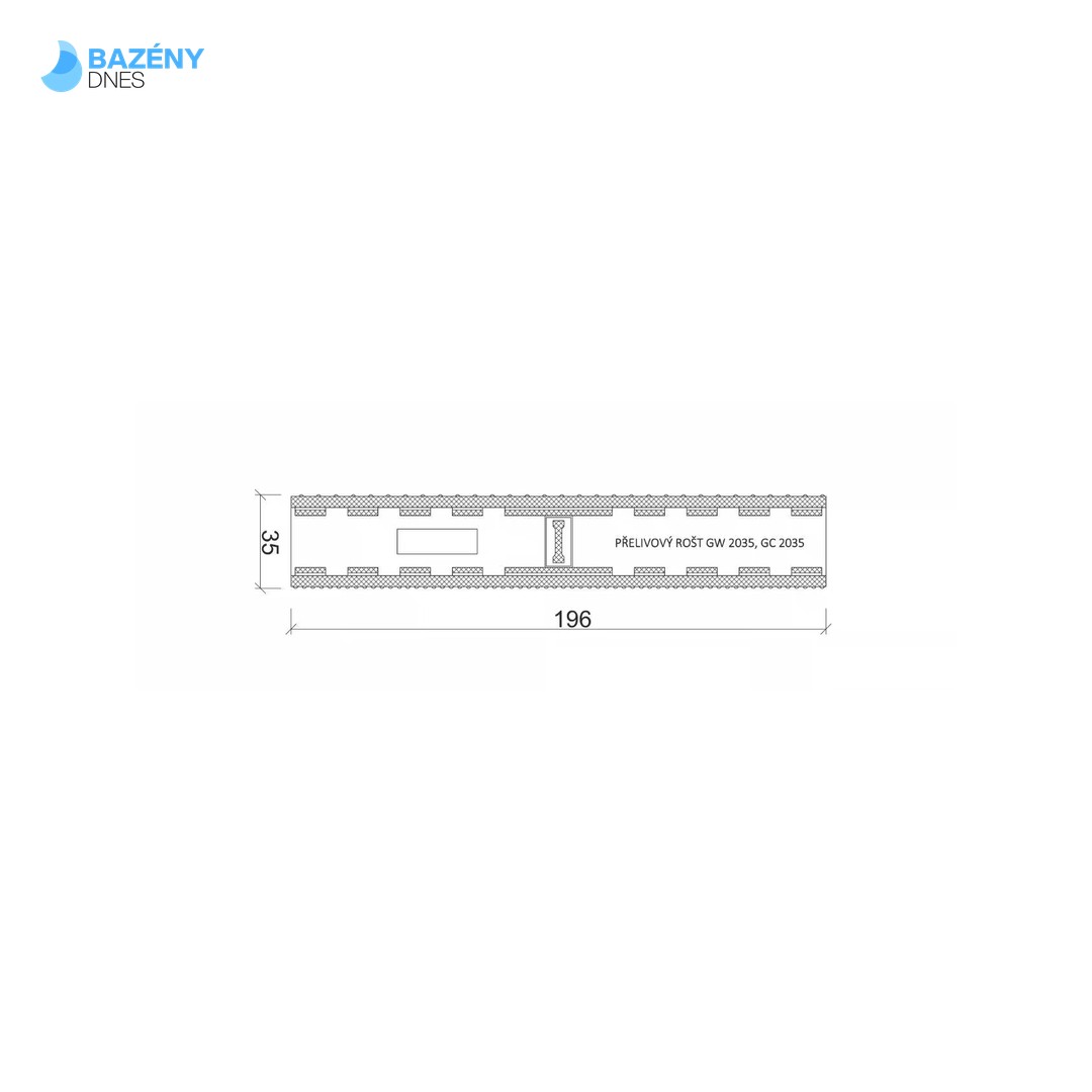 Přelivový roll - rošt pro veřejné bazény - Barevný - šířka 196 mm, výška 35 mm (43 ks/m) 2
