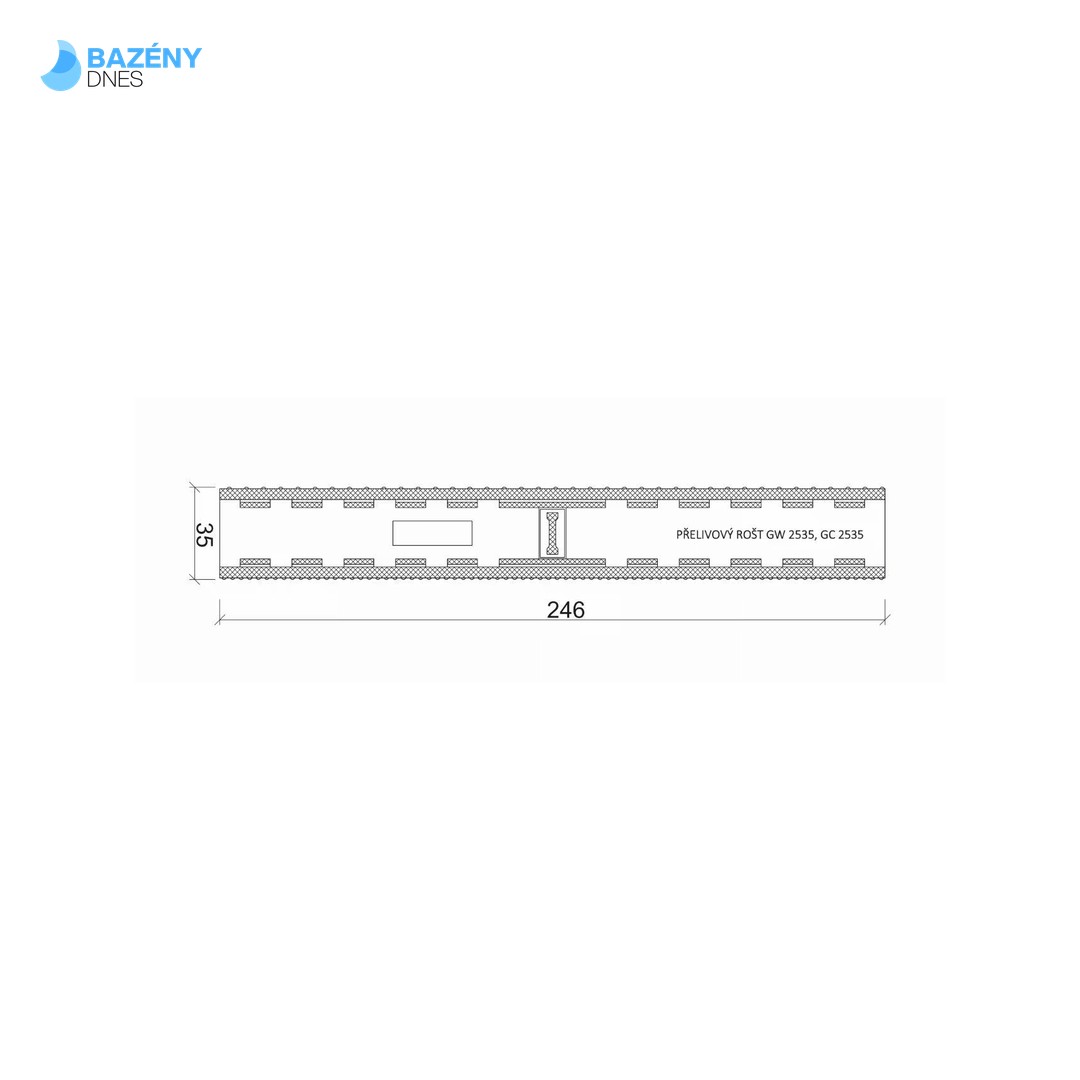 Přelivový roll - rošt pro veřejné bazény - Bílý - šířka 246 mm, výška 35 mm (43 ks/m)