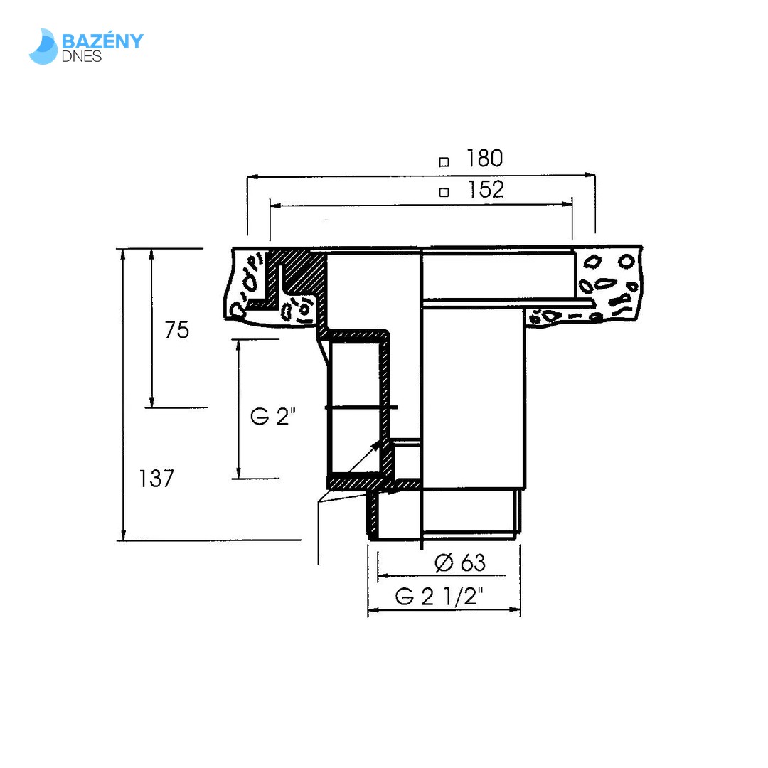 Podlahová výpust ABS, nerez mřížka AISI 316, pro beton