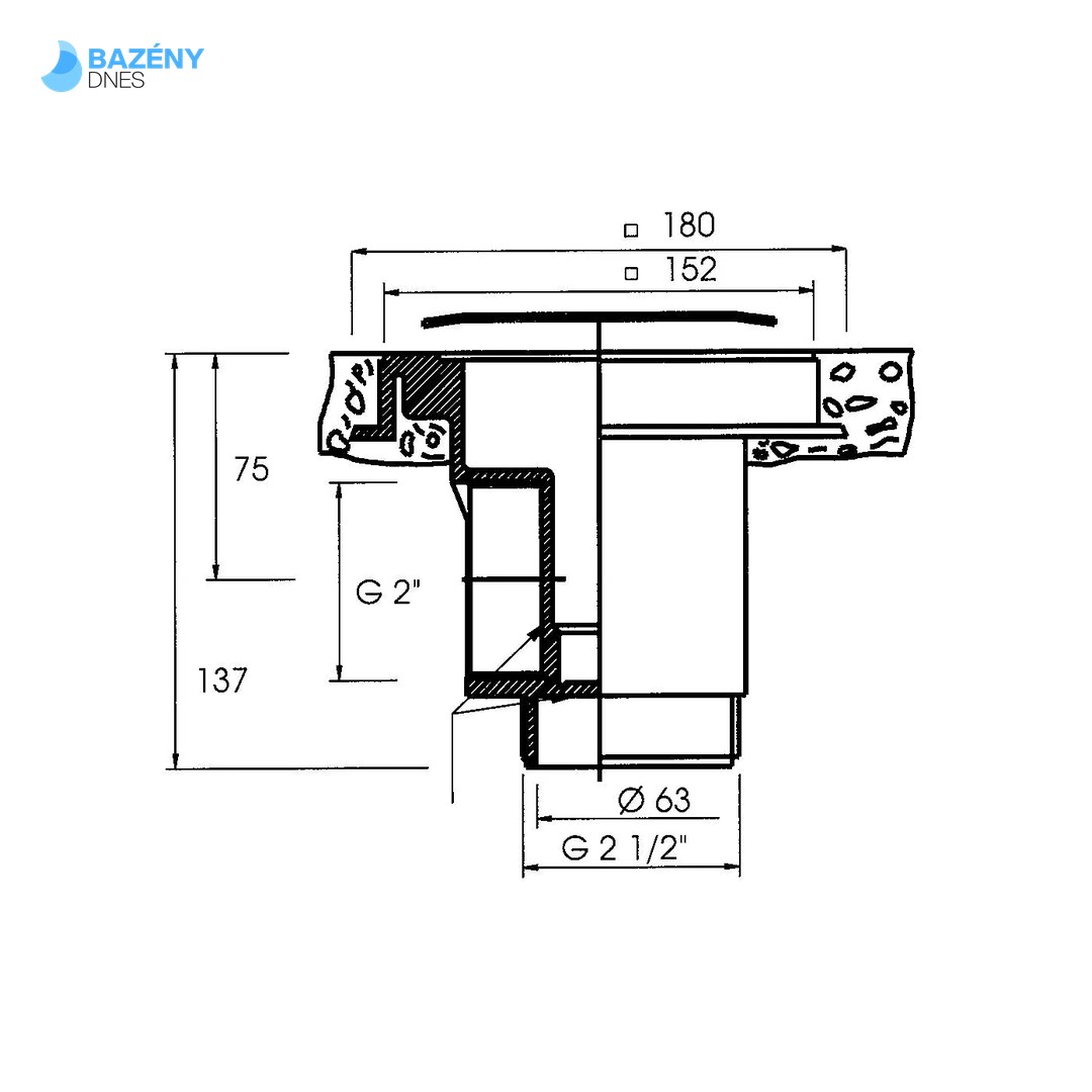 Podlahová výpust ABS, nerez kryt čtvercový AISI 316, pro beton 2