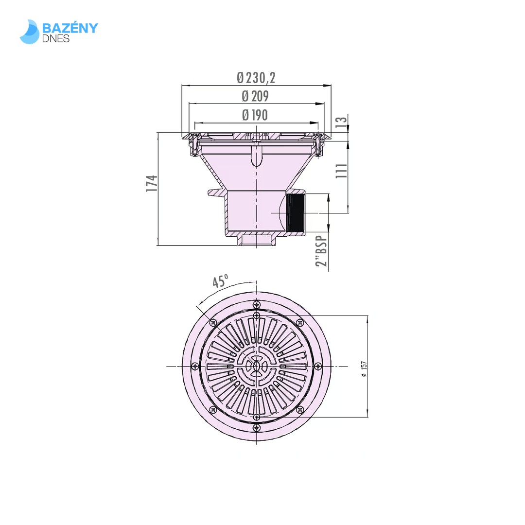 Podlahová výpust VA, pro fólii, mosazné zástřiky M6 2