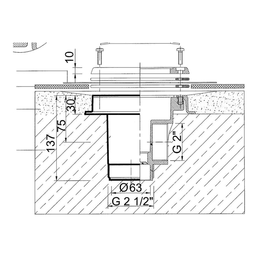 Podlahová výpust ABS, nerez mřížka AISI 316, pro fólii 4