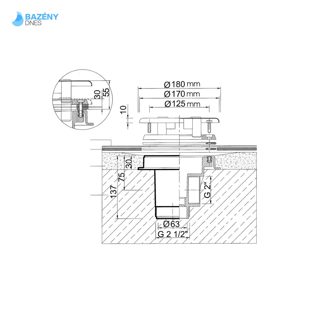 Podlahová výpust ABS, nerez kryt čtvercový AISI 316 – pro fólii