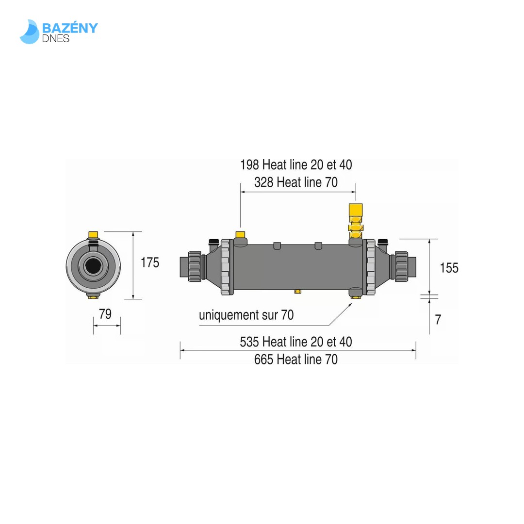 Tepelný výměník ZODIAC HEAT LINE; Titan 70 kW, zpětný ventil součástí 3
