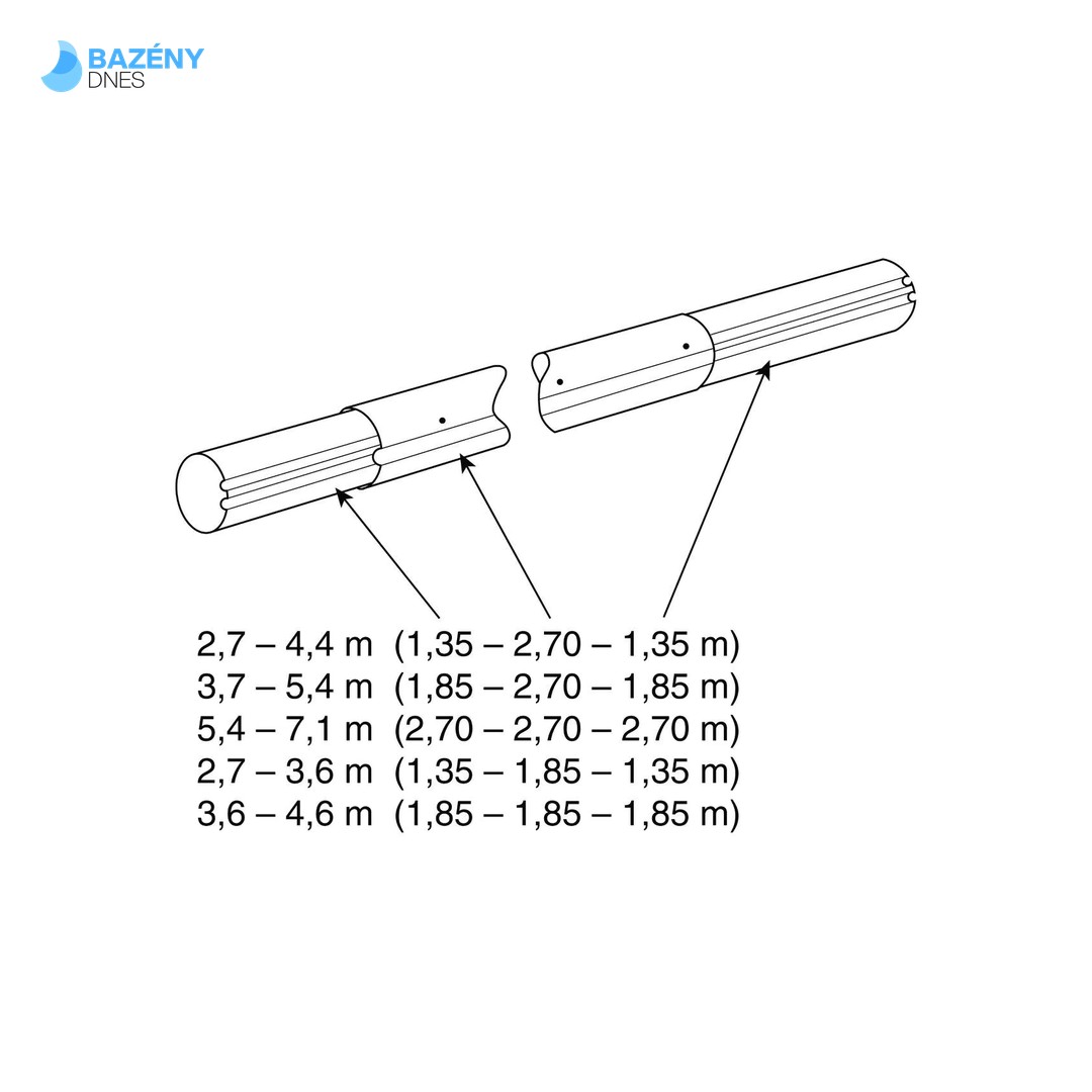 Teleskop. navíjecí tyč - délka: 5, 4–7, 1 m (eloxovaný hliník)