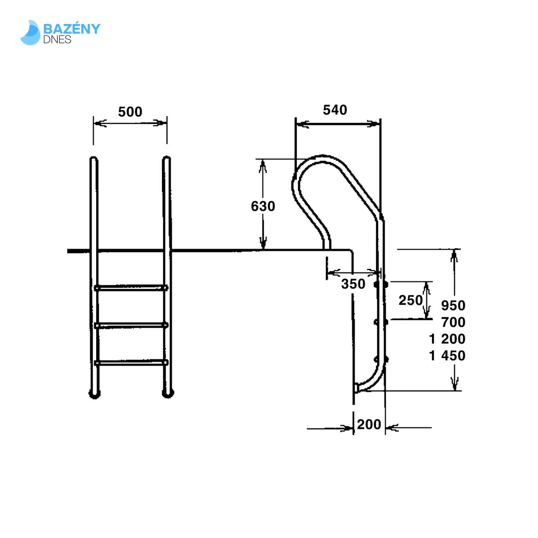Žebřík nerez Mixta s pouzdrem 2 stupňový, AISI 304 3
