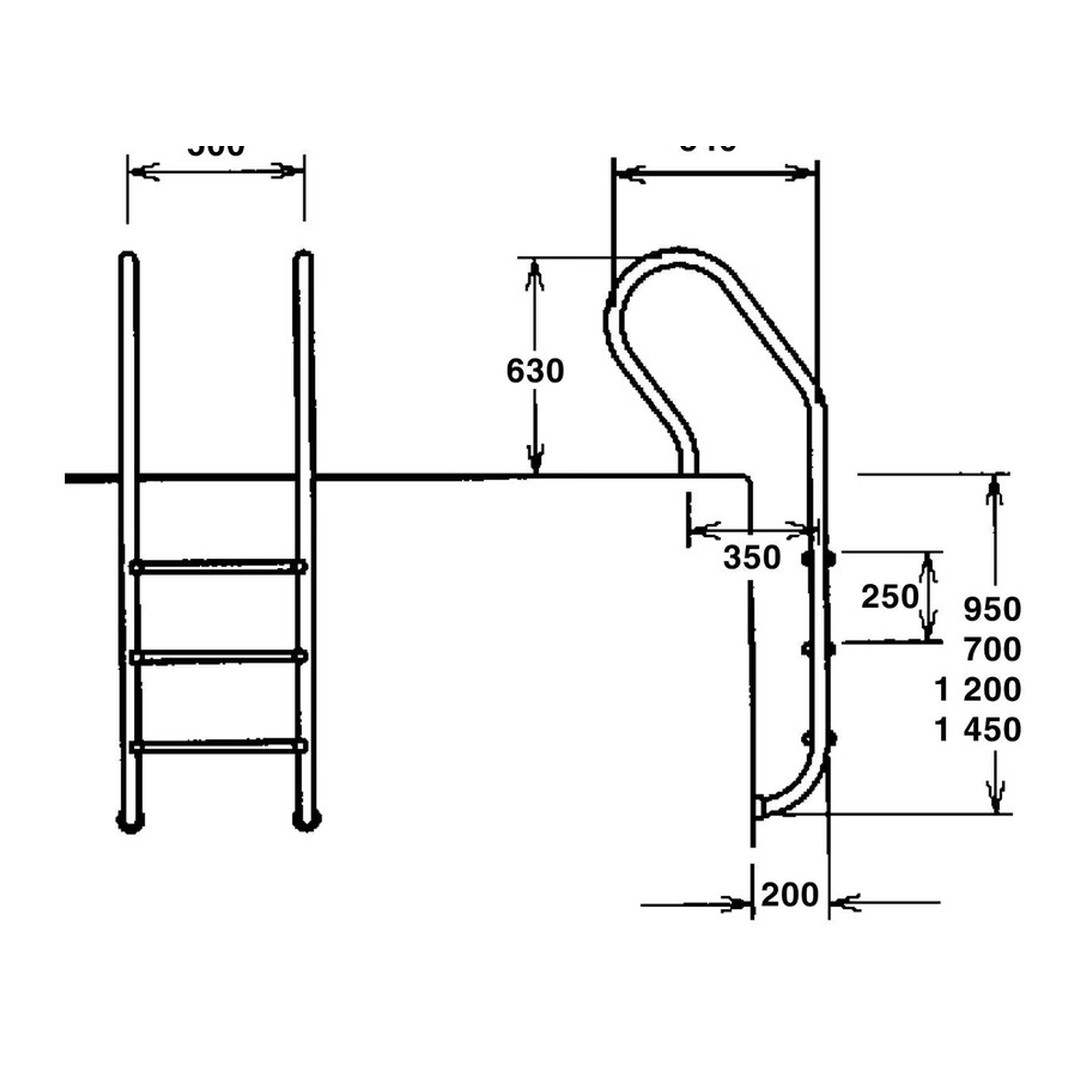 Žebřík nerez Mixta s pouzdrem 2 stupňový, AISI 304 3