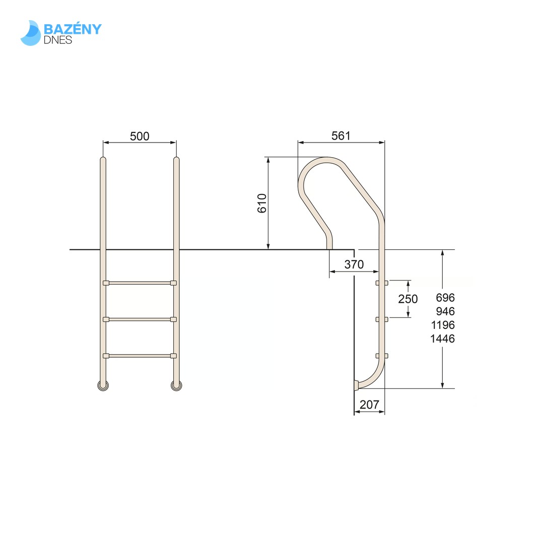 Žebřík nerez Mixta s pouzdrem 3 stupňový, AISI 304 2