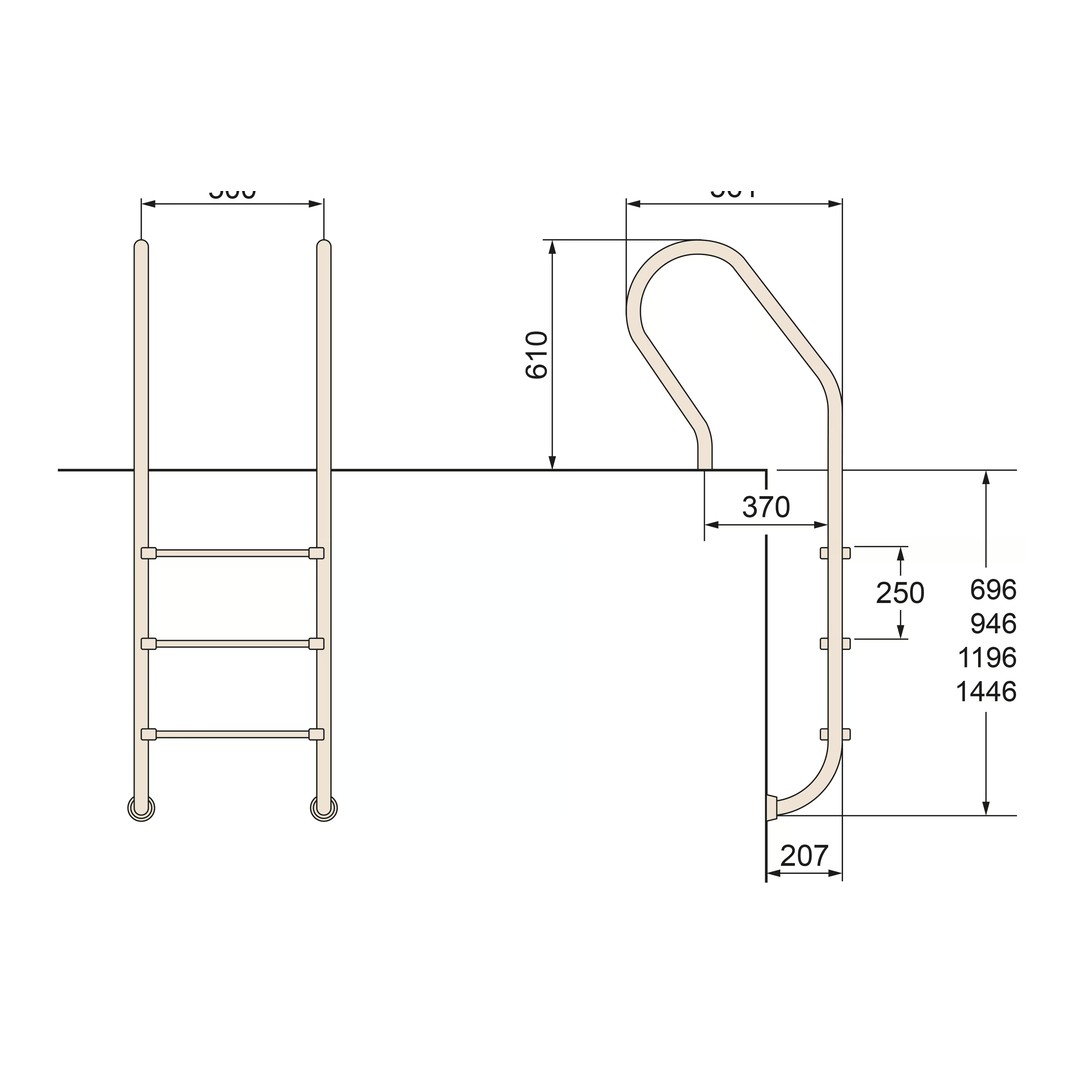 Žebřík nerez Mixta s pouzdrem 5 stupňový, AISI 304 6