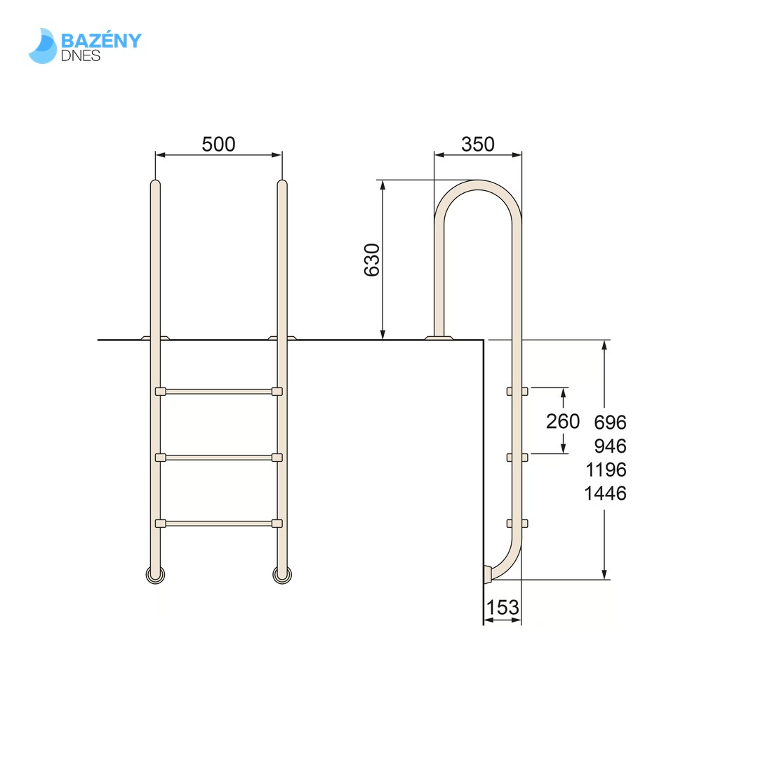Žebřík nerez Muro (Slim) s pouzdrem 3 stupňový, AISI 304 3