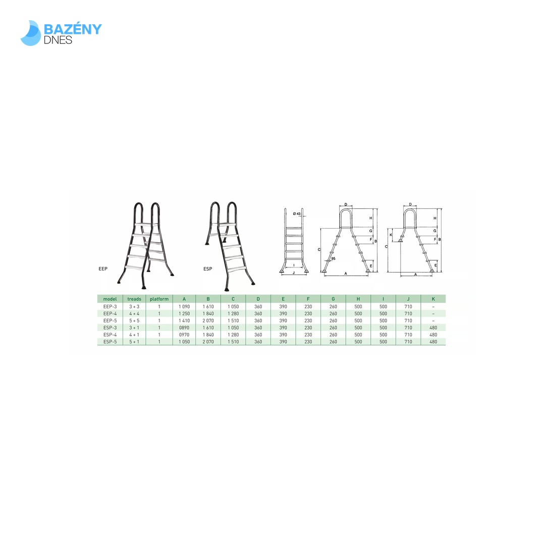 Žebřík EEP pro nezapuštěné bazény, 4+4 stupně, pro bazény 1, 2 m výšky, AISI 304 2