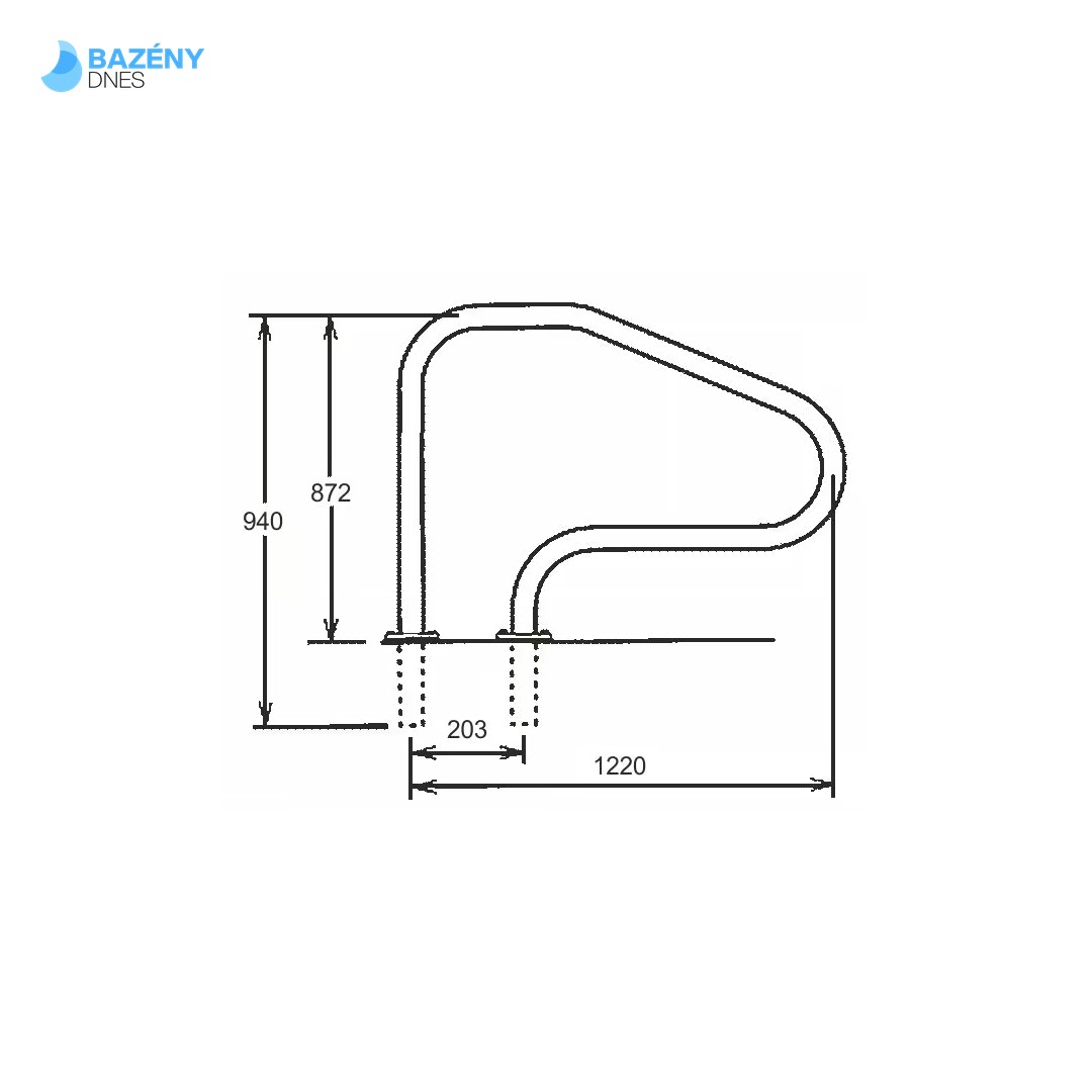 Žebříkové madlo 1220mm s pouzdrem a rozetou AISI 316 - 1ks