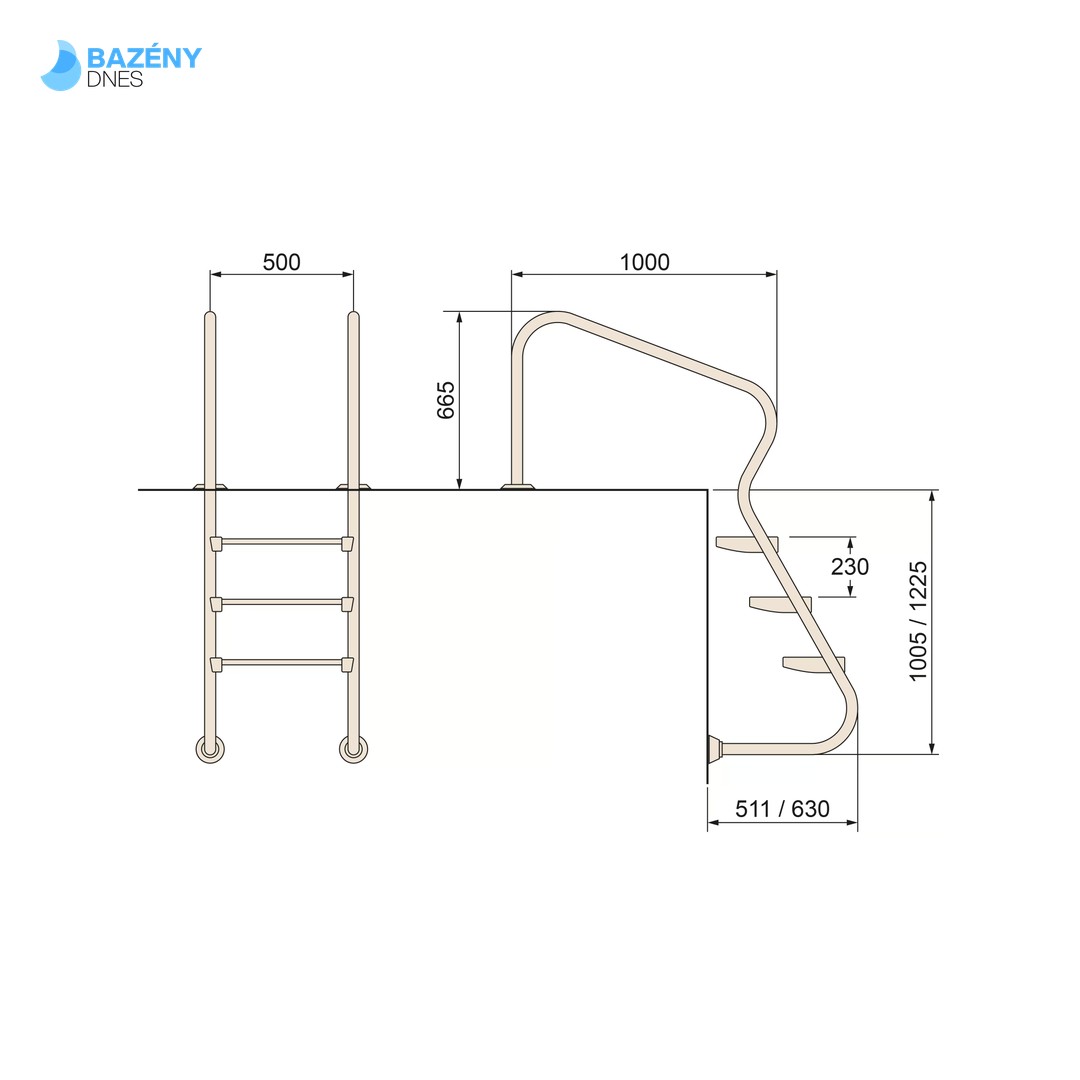 Žebřík nerez Ergo s pouzdrem 3 stupňový, AISI 316 3