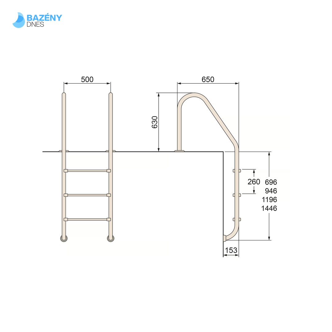 Žebřík nerez Standard s pouzdrem 3 stupňový, AISI 316 3