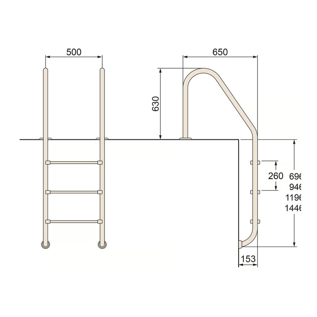 Žebřík nerez Standard s pouzdrem 5 stupňový, AISI 316 3